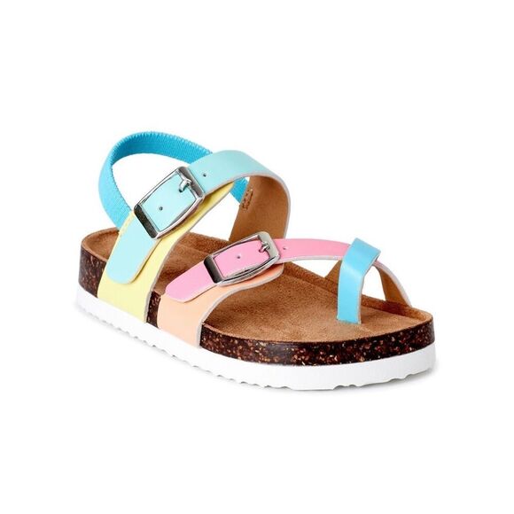 Youth Girls Wonder Nation Colorblock Toe Post Back-Strap Footbed Sandals - Sz 6 - Picture 1 of 2